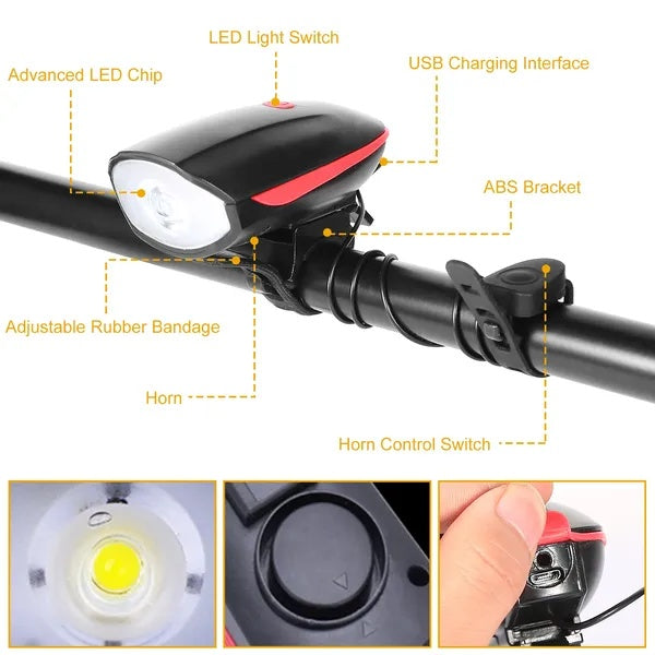Bike Headlight USB Rechargeable LED Bicycle Front Light Rear Tail Light