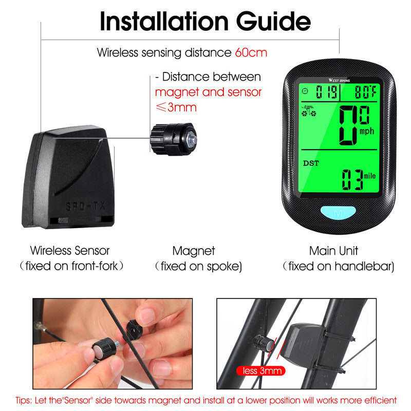 Bicycle Wireless Stopwatch Velometer Cycling Fixture