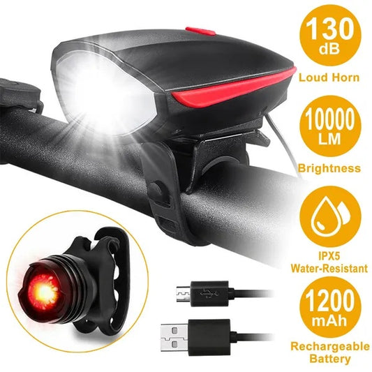 Bike Headlight USB Rechargeable LED Bicycle Front Light Rear Tail Light